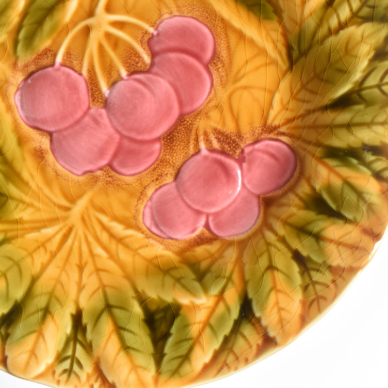 Vintage Dessert Plate Digoin & Sarreguemines Barbotine Cerises B