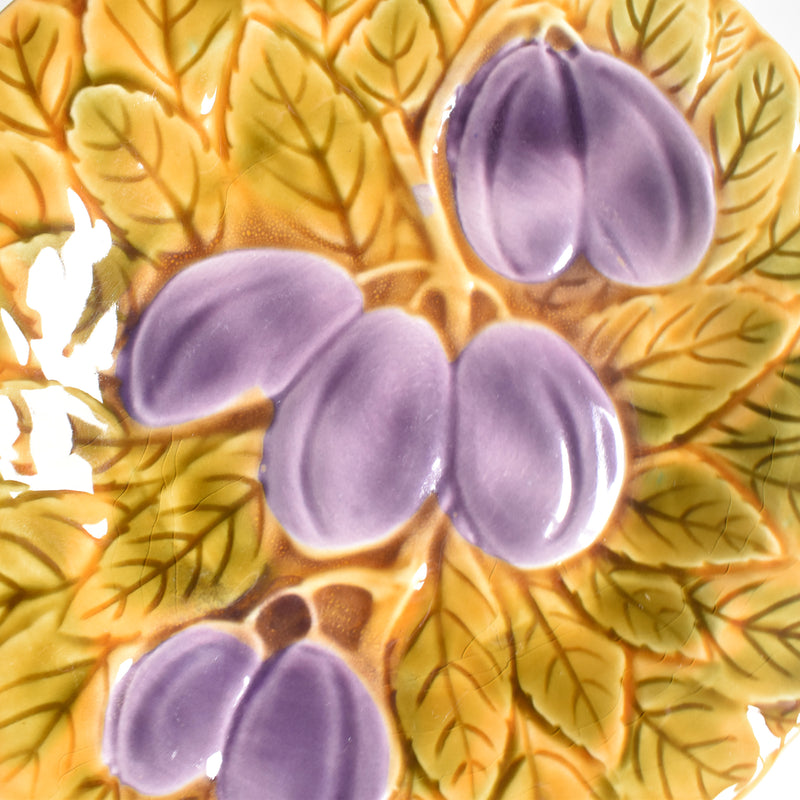 Vintage Dessert Plate Digoin & Sarreguemines Barbotine Prunes A