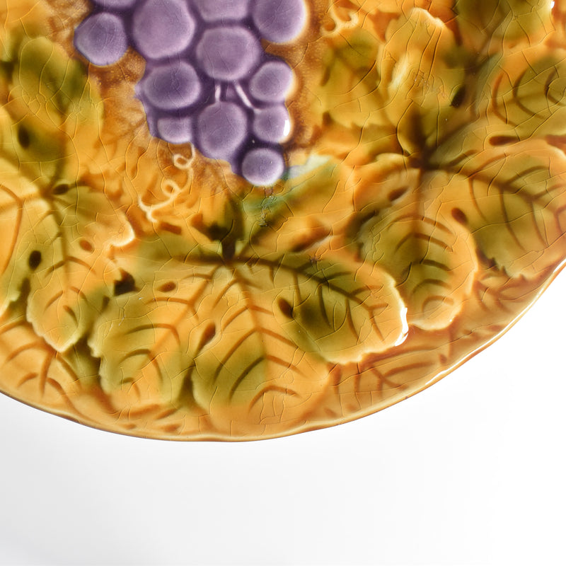 Vintage Dessert Plate Digoin & Sarreguemines Barbotine Raisins A
