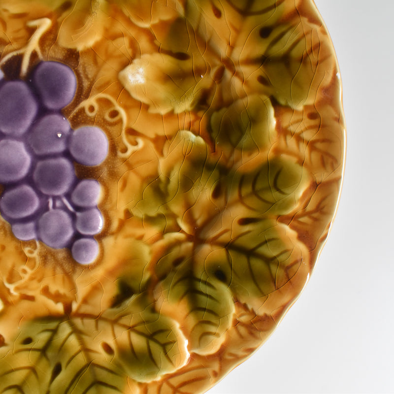 Vintage Dessert Plate, Digoin & Sarreguemines Barbotine Raisins B