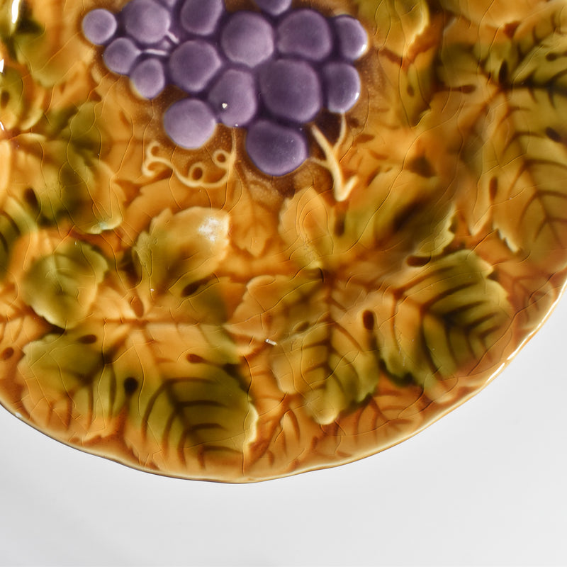 Vintage Dessert Plate, Digoin & Sarreguemines Barbotine Raisins B