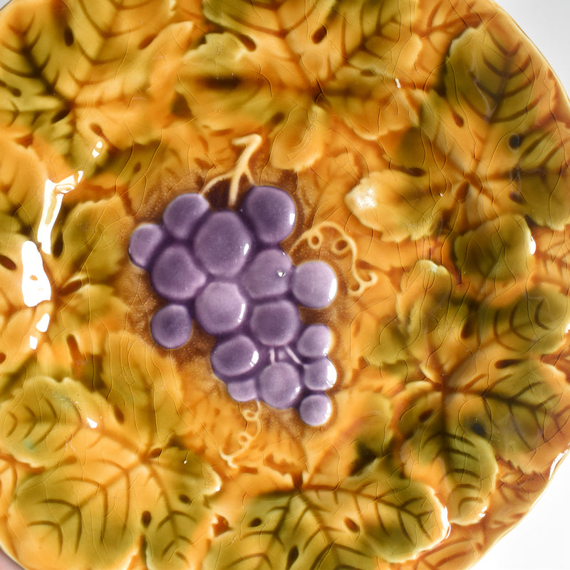 Vintage Dessert Plate, Digoin & Sarreguemines Barbotine Raisins B