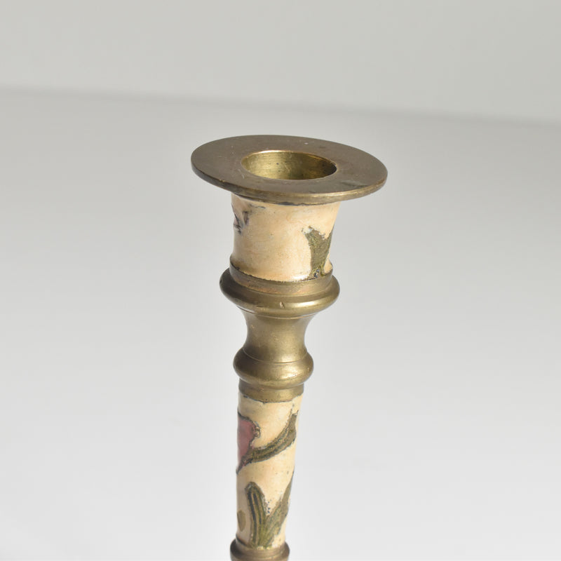Vintage Candle Holder Brass Enamel