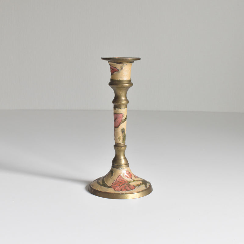 Vintage Candle Holder Brass Enamel
