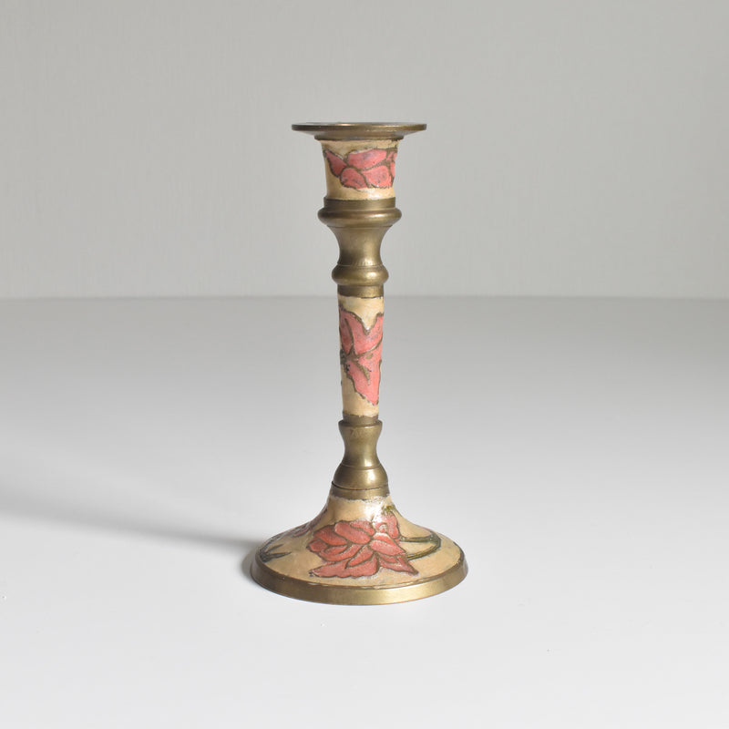 Vintage Candle Holder Brass Enamel