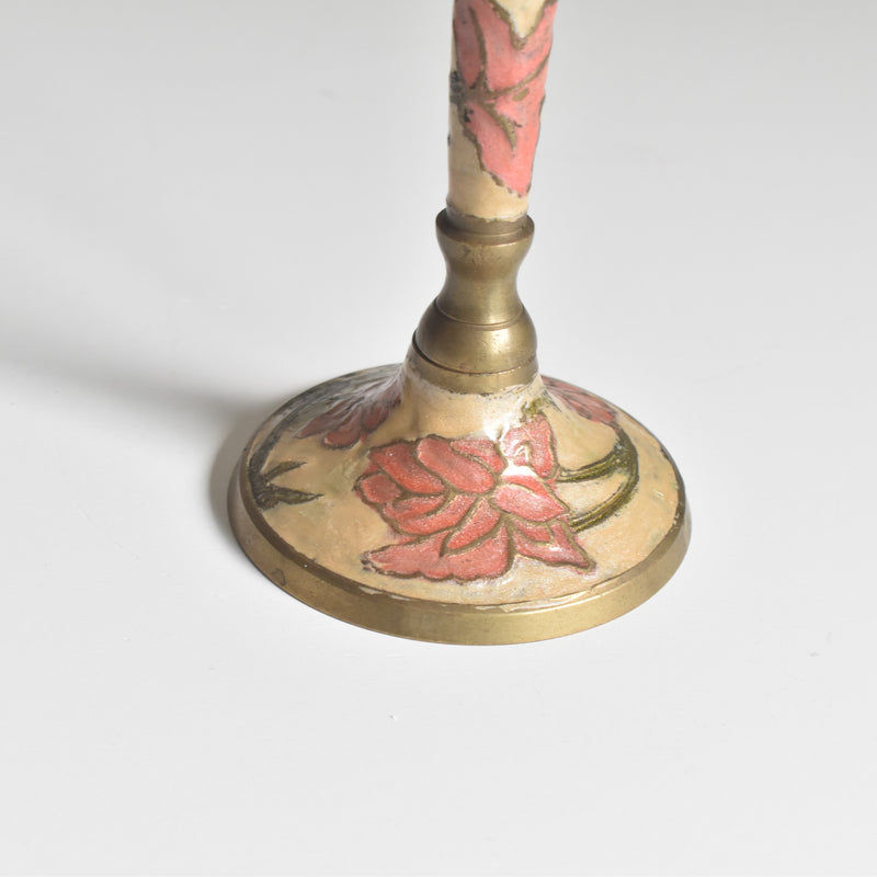 Vintage Candle Holder Brass Enamel