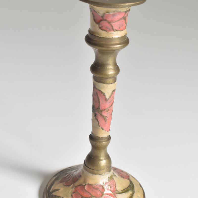 Vintage Candle Holder Brass Enamel