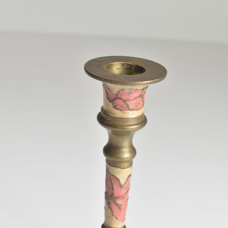 Vintage Candle Holder Brass Enamel