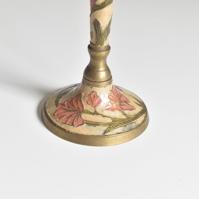 Vintage Candle Holder Brass Enamel