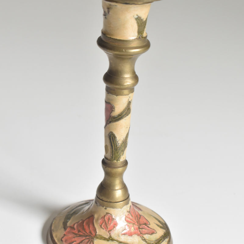 Vintage Candle Holder Brass Enamel