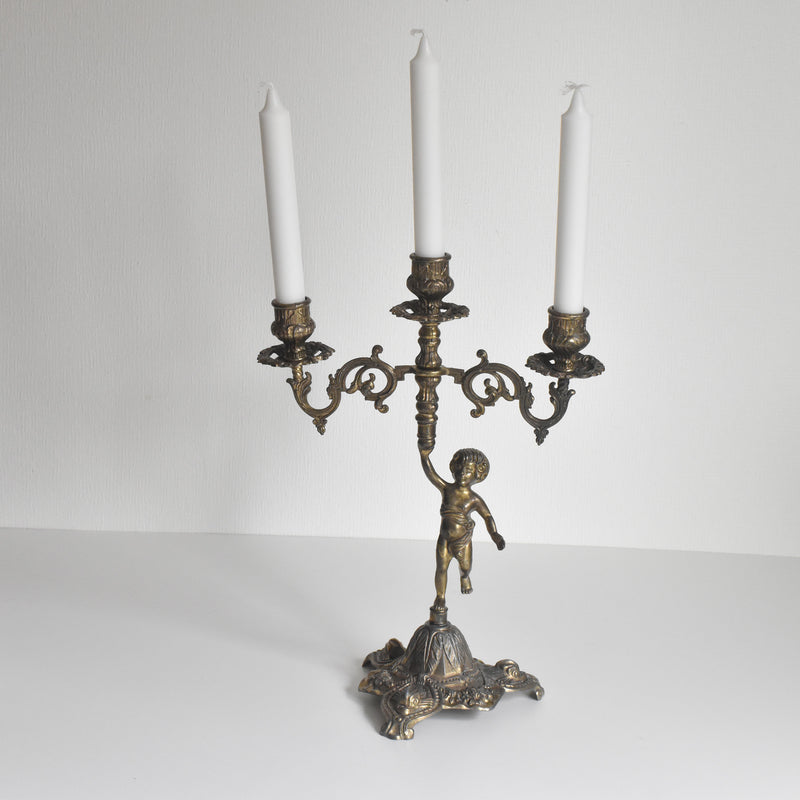 Vintage Candle Holder, Brass, 3-Arm, Enfant