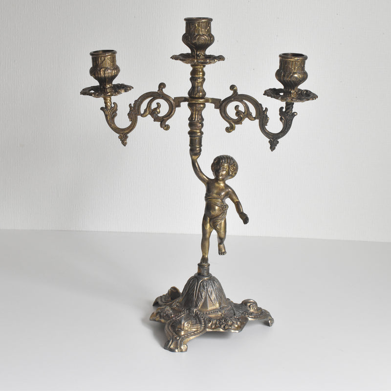 Vintage Candle Holder, Brass, 3-Arm, Enfant