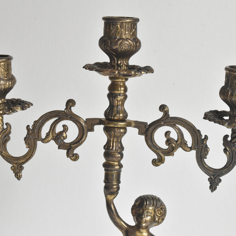Vintage Candle Holder, Brass, 3-Arm, Enfant