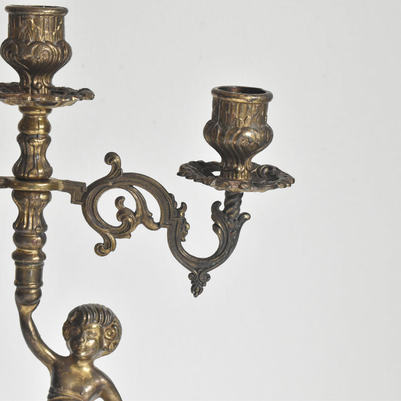 Vintage Candle Holder, Brass, 3-Arm, Enfant