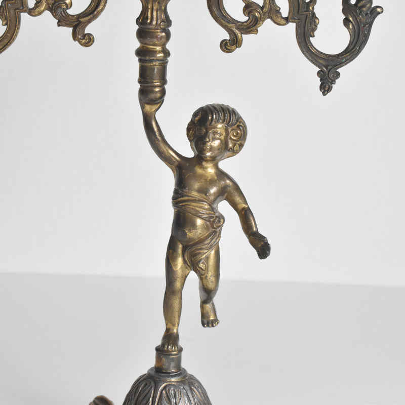 Vintage Candle Holder, Brass, 3-Arm, Enfant