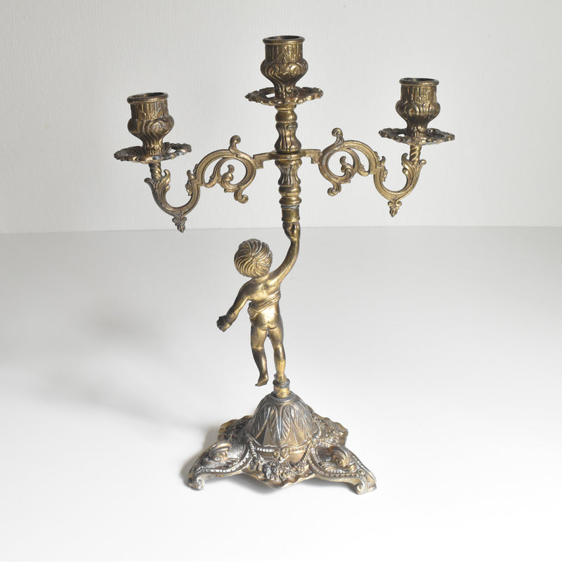 Vintage Candle Holder, Brass, 3-Arm, Enfant
