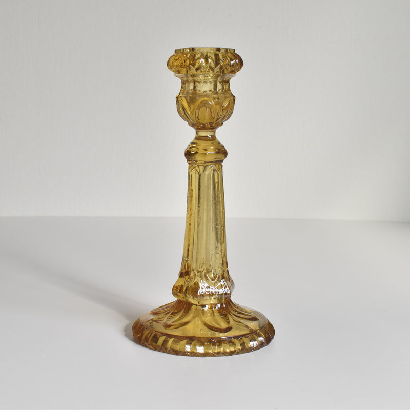 Antique Glass Candle Holder - Yellow