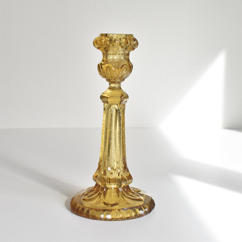 Antique Glass Candle Holder - Yellow