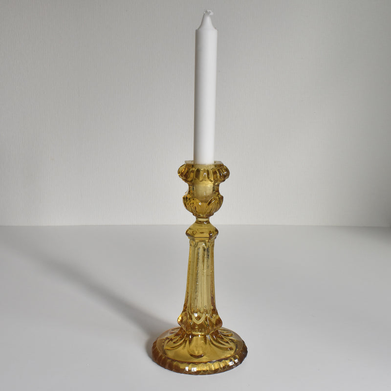Antique Glass Candle Holder - Yellow