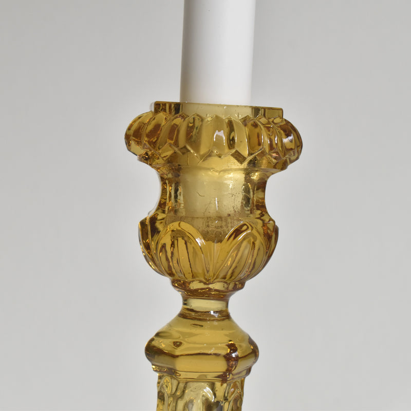 Antique Glass Candle Holder - Yellow
