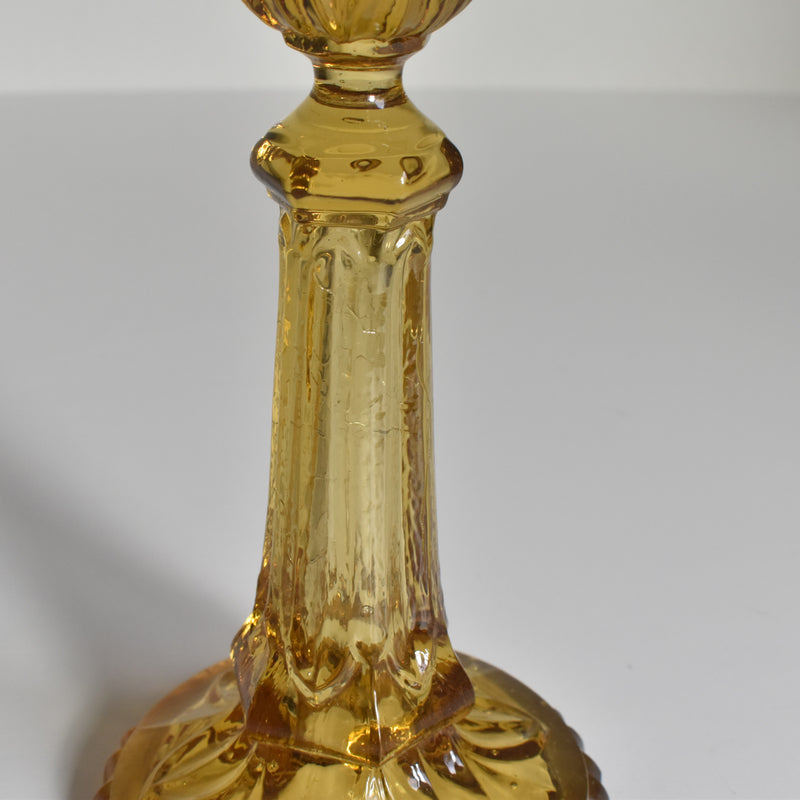 Antique Glass Candle Holder - Yellow