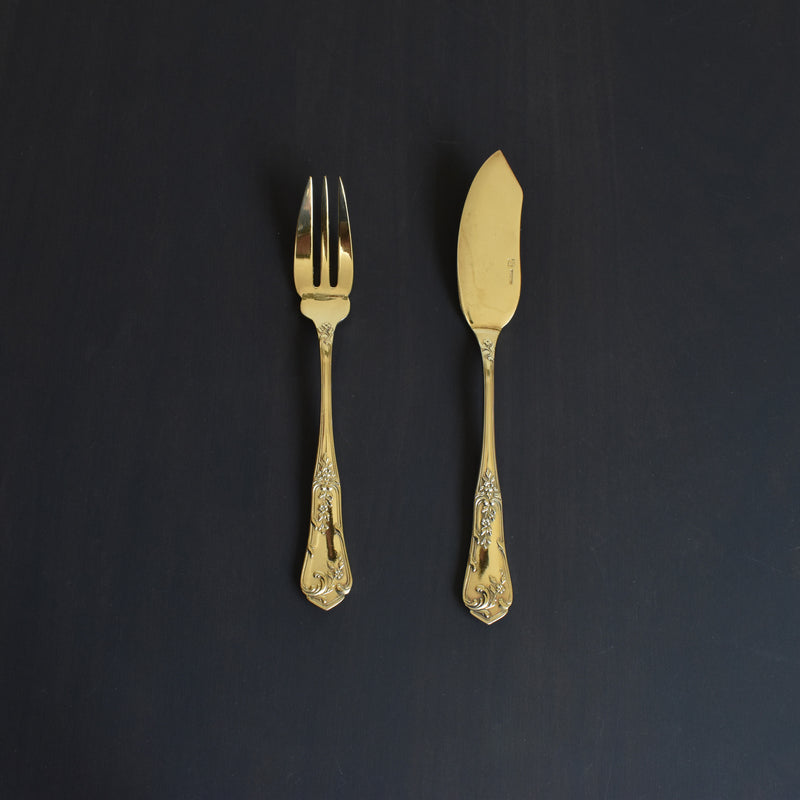 アンティーク 金メッキデザートフォーク＆ナイフセット BOULENGER（ブーランジェ）