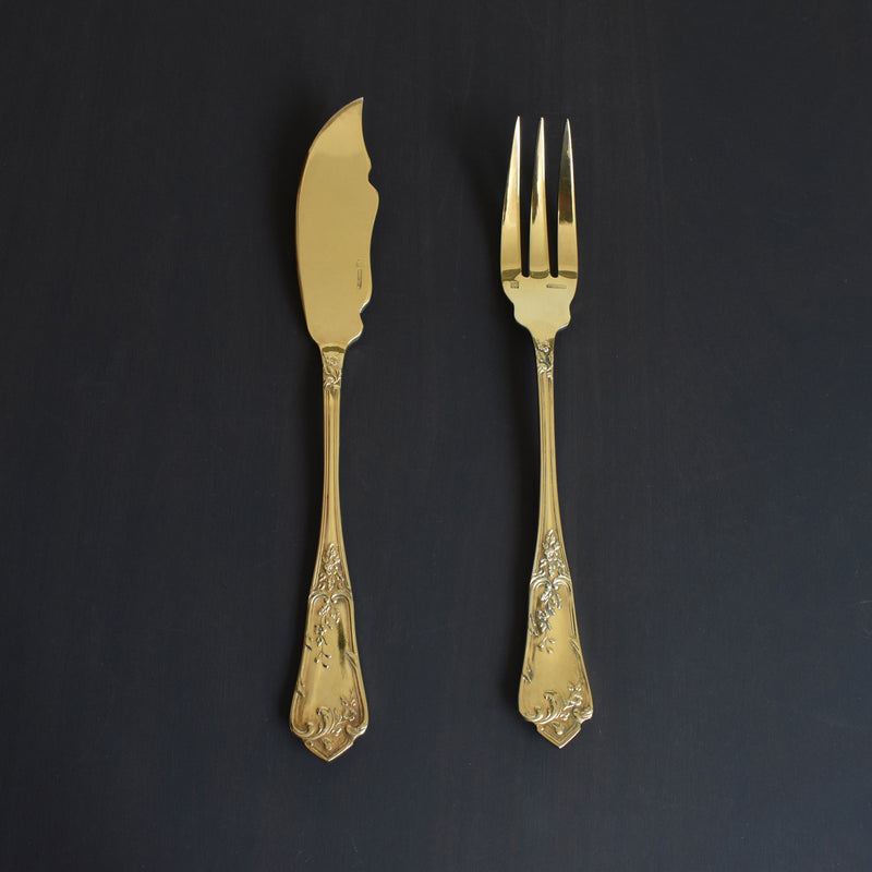 アンティーク 金メッキフィッシュフォーク＆スプーンセット BOULENGER