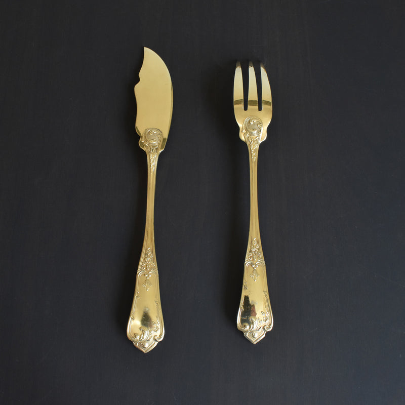 アンティーク 金メッキフィッシュフォーク＆スプーンセット BOULENGER