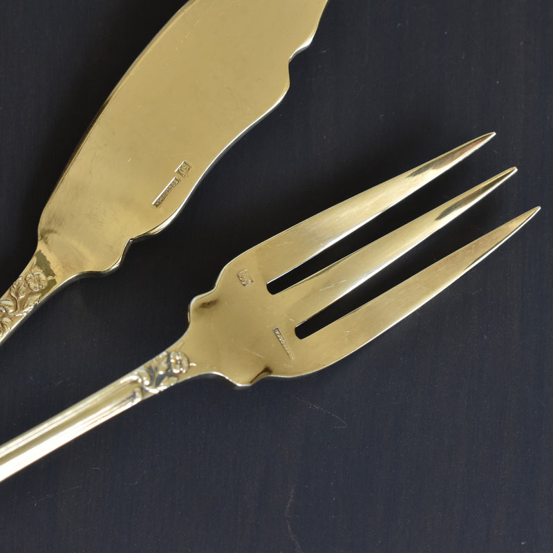 アンティーク 金メッキフィッシュフォーク＆スプーンセット BOULENGER