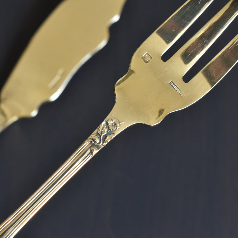アンティーク 金メッキフィッシュフォーク＆スプーンセット BOULENGER
