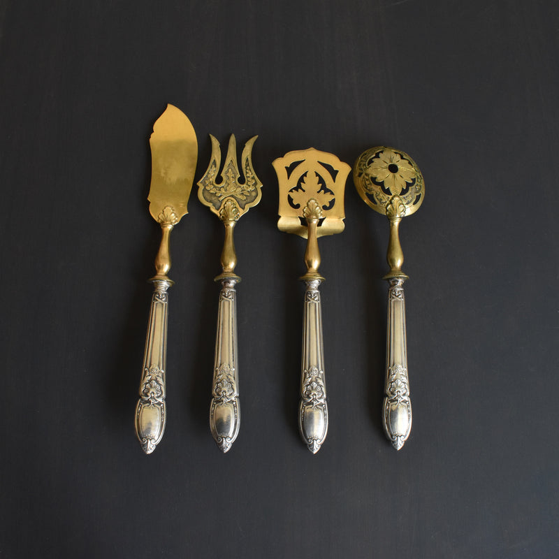 アンティーク 銀＆真鍮オーダブルサーバー4点セット