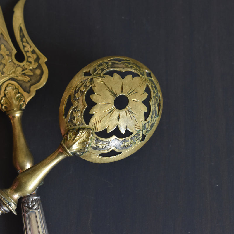 アンティーク 銀＆真鍮オーダブルサーバー4点セット