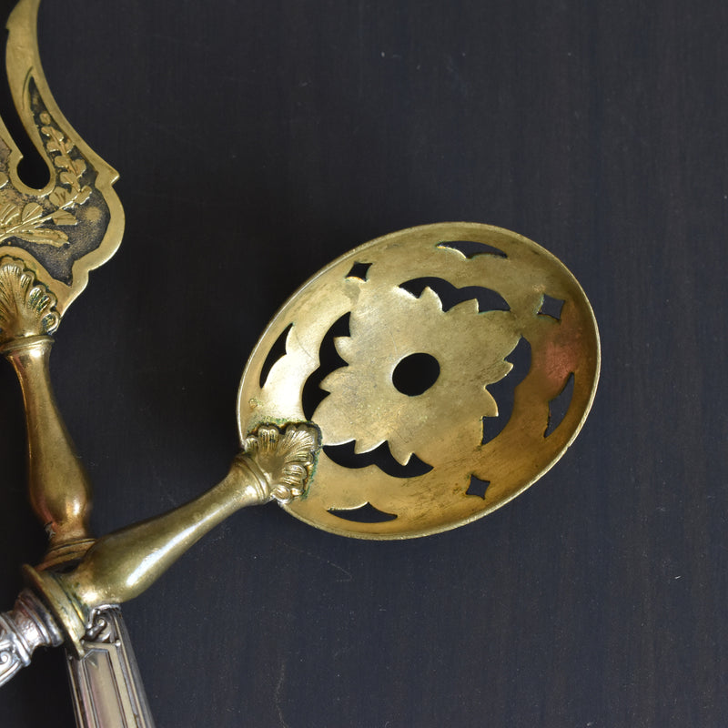 アンティーク 銀＆真鍮オーダブルサーバー4点セット