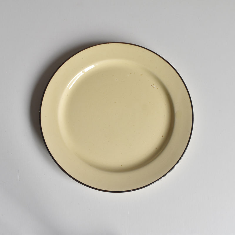 ヴィンテージデザートプレート クレイユモントロー イェロー＆ブラウンライン B