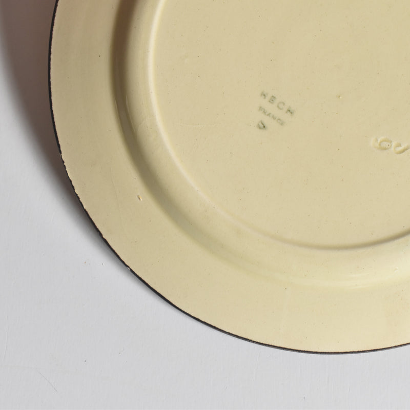 ヴィンテージデザートプレート クレイユモントロー イェロー＆ブラウンライン B