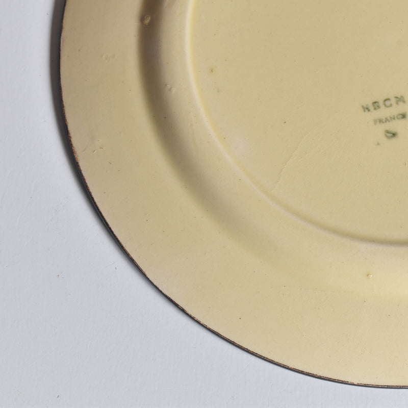 ヴィンテージデザートプレート クレイユモントロー イェロー＆ブラウンライン C