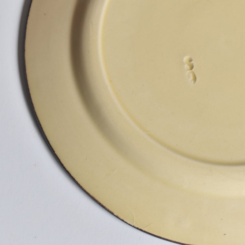 ヴィンテージデザートプレート クレイユモントロー イェロー＆ブラウンライン C