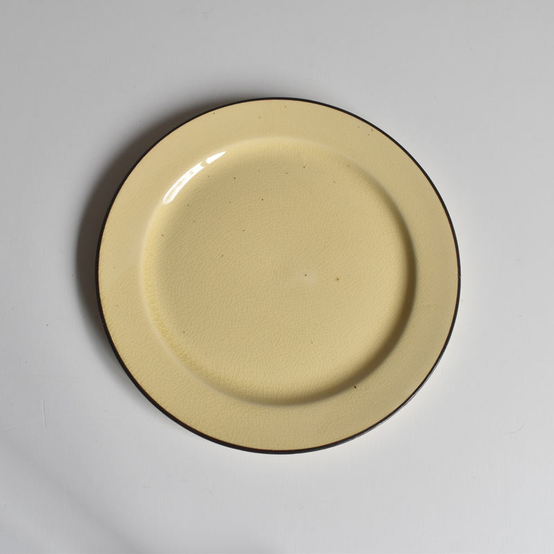 ヴィンテージデザートプレート クレイユモントロー イェロー＆ブラウンライン D