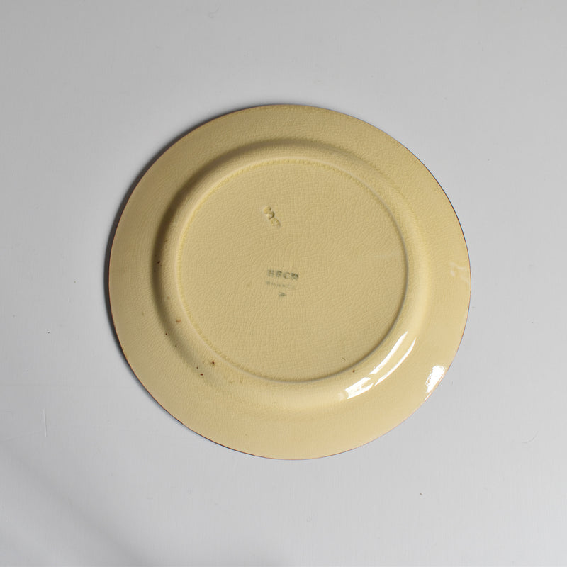 ヴィンテージデザートプレート クレイユモントロー イェロー＆ブラウンライン D
