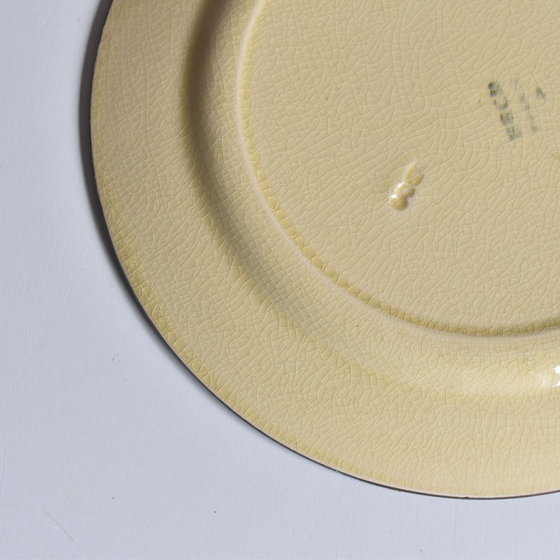 ヴィンテージデザートプレート クレイユモントロー イェロー＆ブラウンライン D