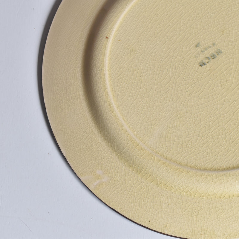 ヴィンテージデザートプレート クレイユモントロー イェロー＆ブラウンライン D