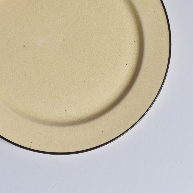 ヴィンテージデザートプレート クレイユモントロー イェロー＆ブラウンライン D