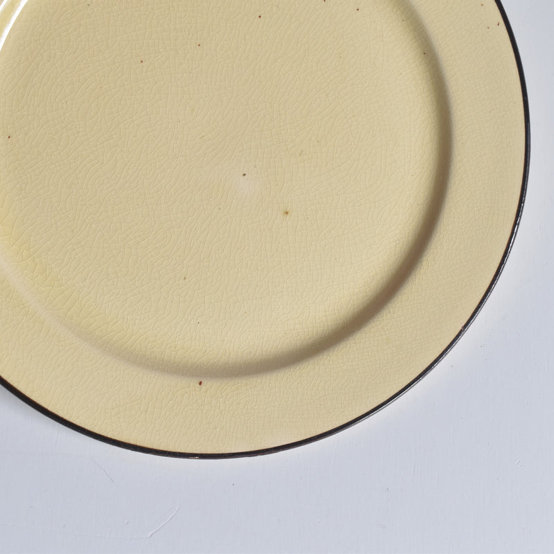 ヴィンテージデザートプレート クレイユモントロー イェロー＆ブラウンライン D