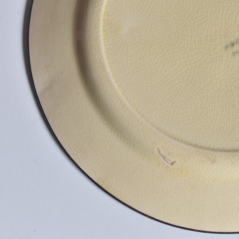 ヴィンテージデザートプレート クレイユモントロー イェロー＆ブラウンライン E