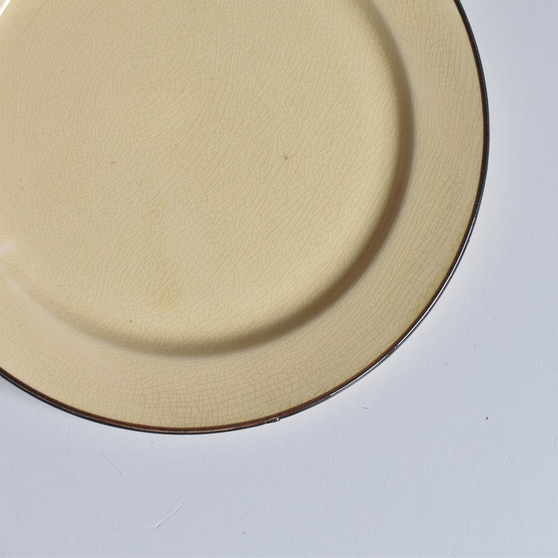 ヴィンテージデザートプレート クレイユモントロー イェロー＆ブラウンライン E