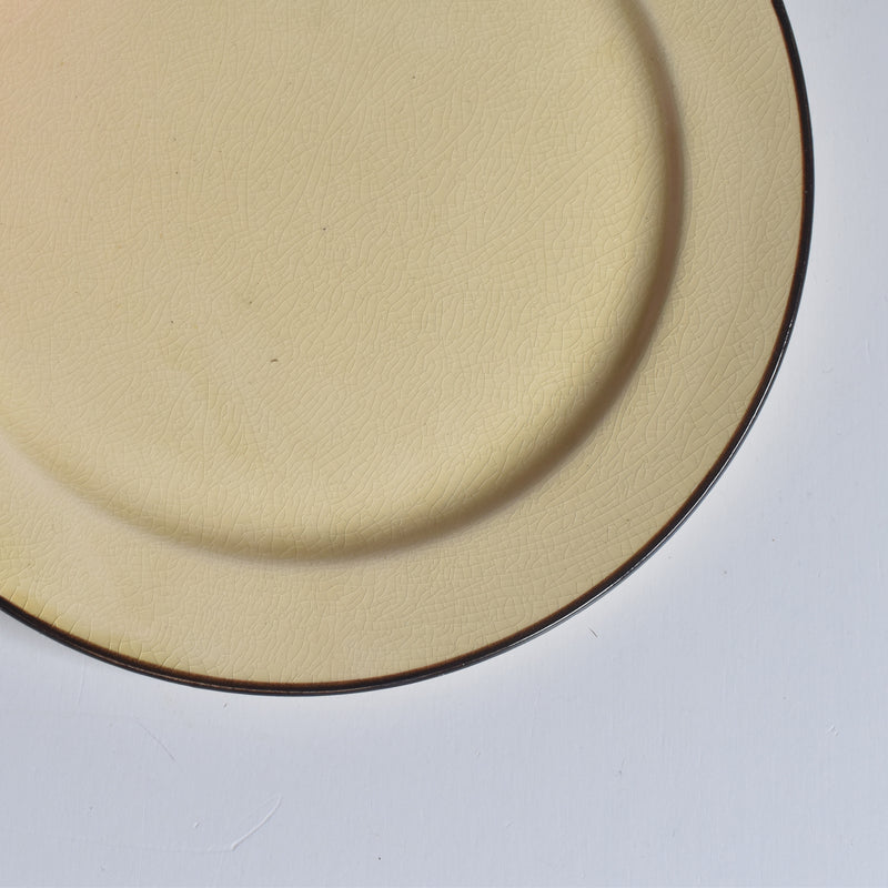 ヴィンテージデザートプレート クレイユモントロー イェロー＆ブラウンライン F