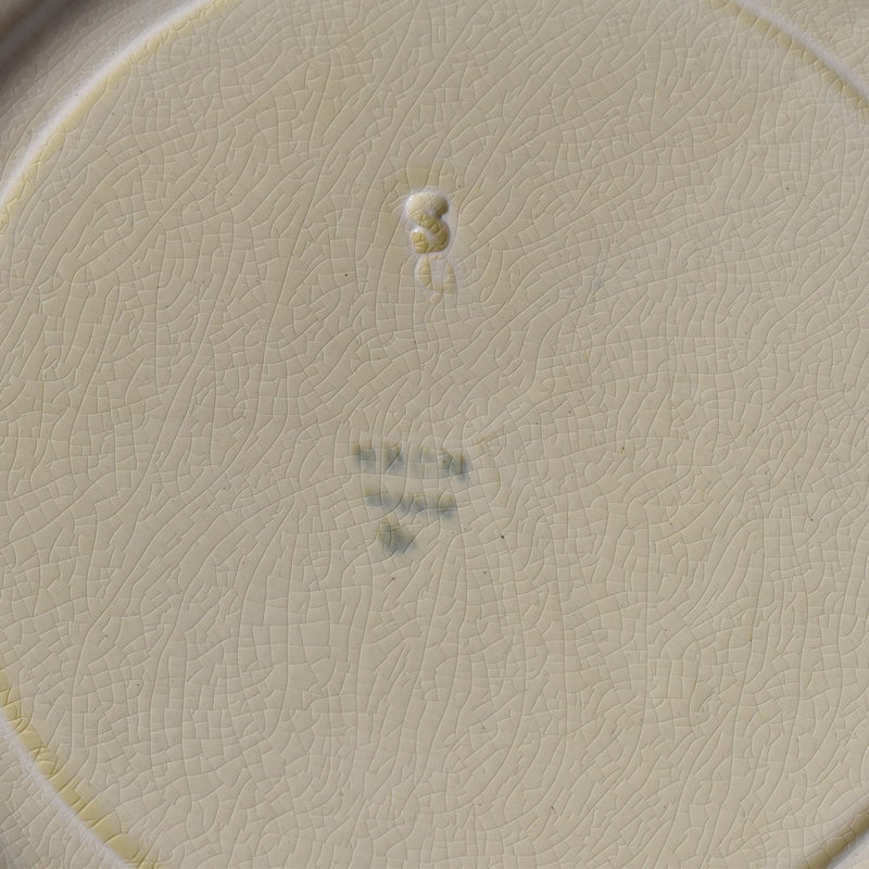 ヴィンテージデザートプレート クレイユモントロー イェロー＆ブラウンライン F