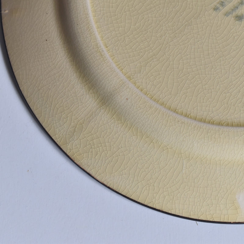 ヴィンテージデザートプレート クレイユモントロー イェロー＆ブラウンライン F