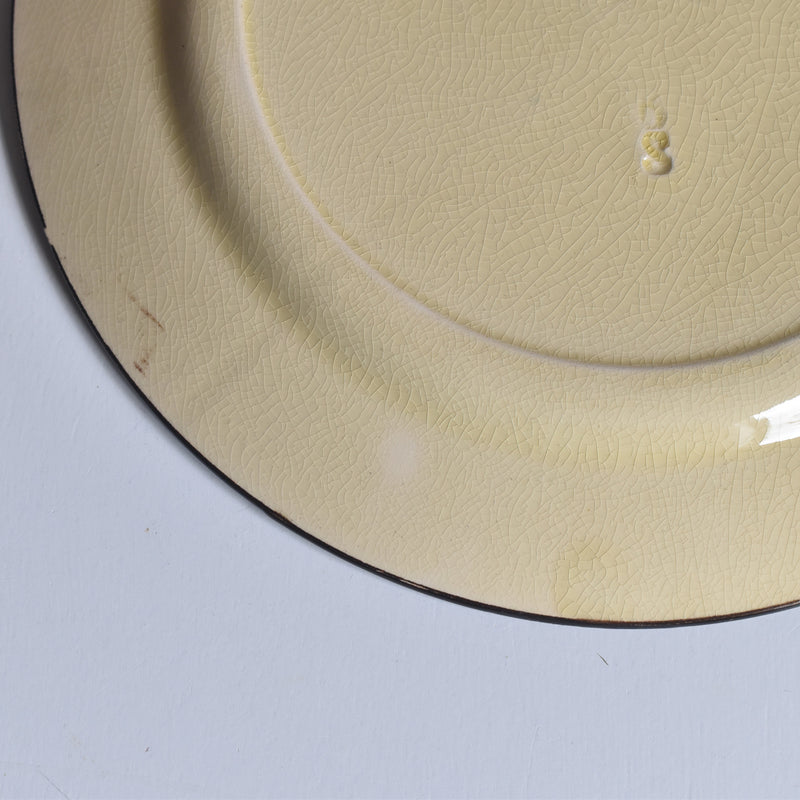 ヴィンテージデザートプレート クレイユモントロー イェロー＆ブラウンライン F