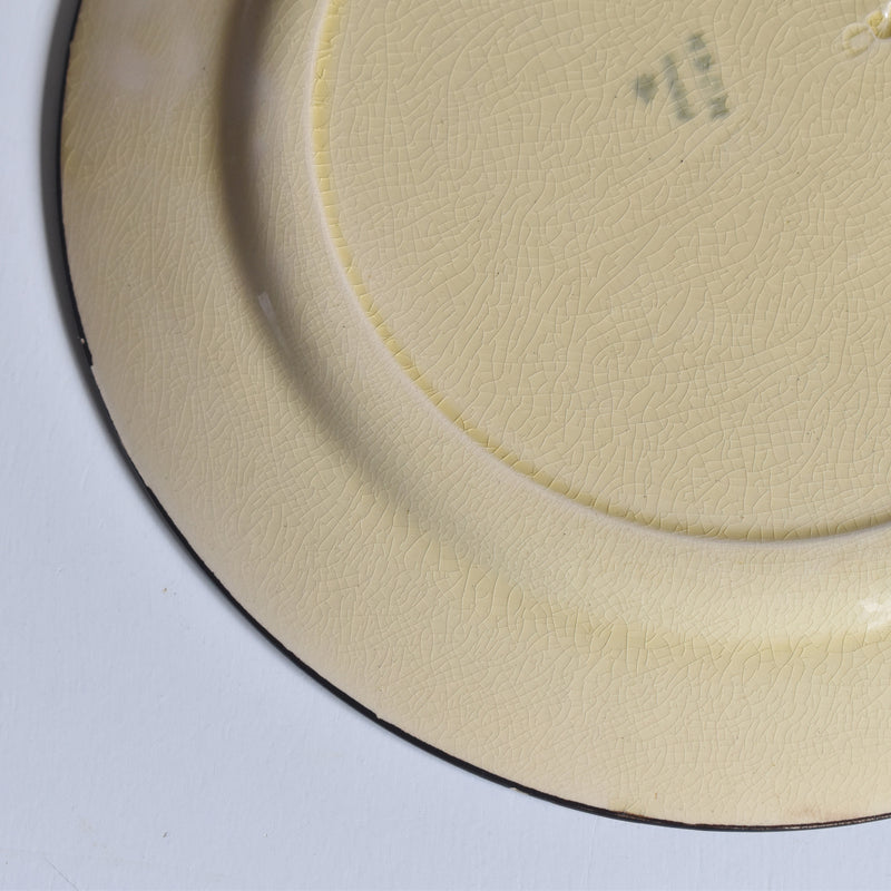 ヴィンテージデザートプレート クレイユモントロー イェロー＆ブラウンライン F